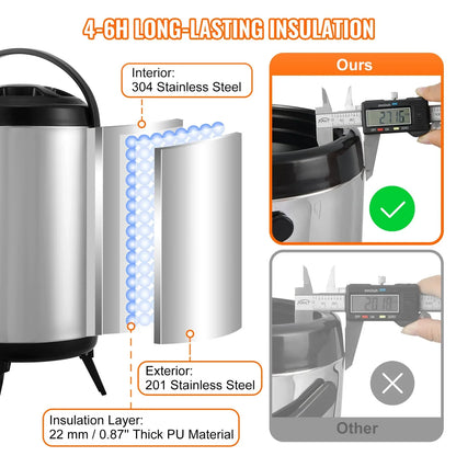 VEVOR Stainless Steel Insulated Beverage Dispenser, 7.6 Liter, Thermal Hot and Cold Drink Server Dispenser with Spigot Handle, Food-grade for Hot Tea Coffee Water Restaurant Drink Shop - Mekamart Australia