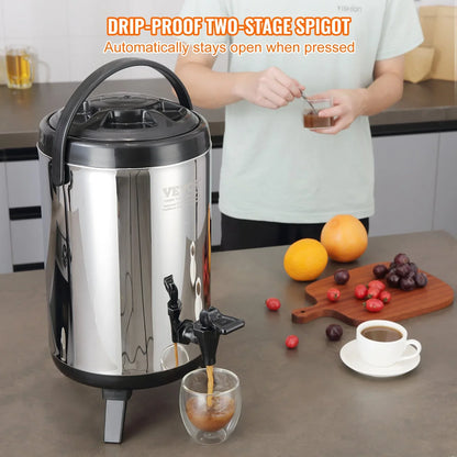 VEVOR Stainless Steel Insulated Beverage Dispenser, 7.6 Liter, Thermal Hot and Cold Drink Server Dispenser with Spigot Handle, Food-grade for Hot Tea Coffee Water Restaurant Drink Shop - Mekamart Australia
