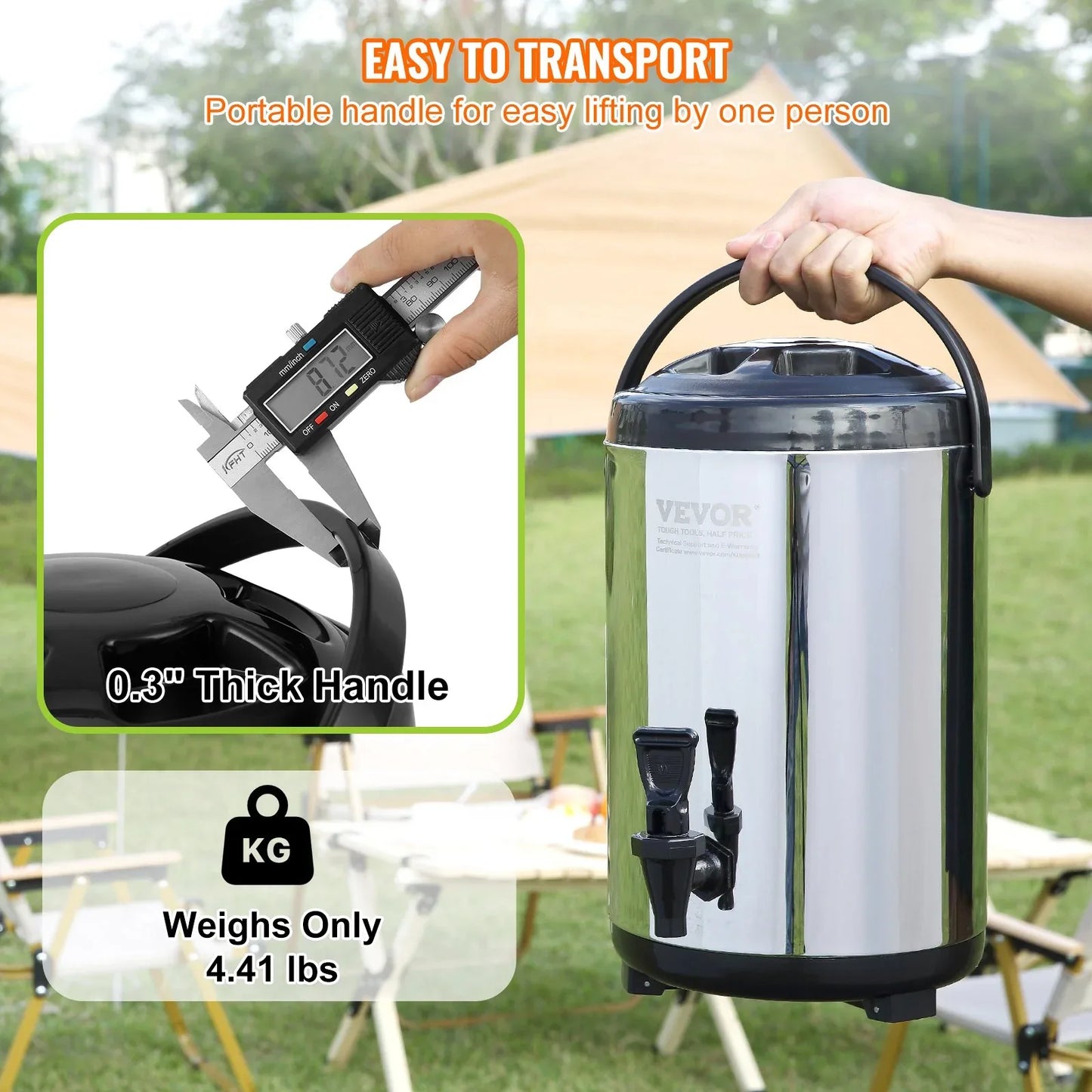 VEVOR Stainless Steel Insulated Beverage Dispenser, 7.6 Liter, Thermal Hot and Cold Drink Server Dispenser with Spigot Handle, Food-grade for Hot Tea Coffee Water Restaurant Drink Shop - Mekamart Australia