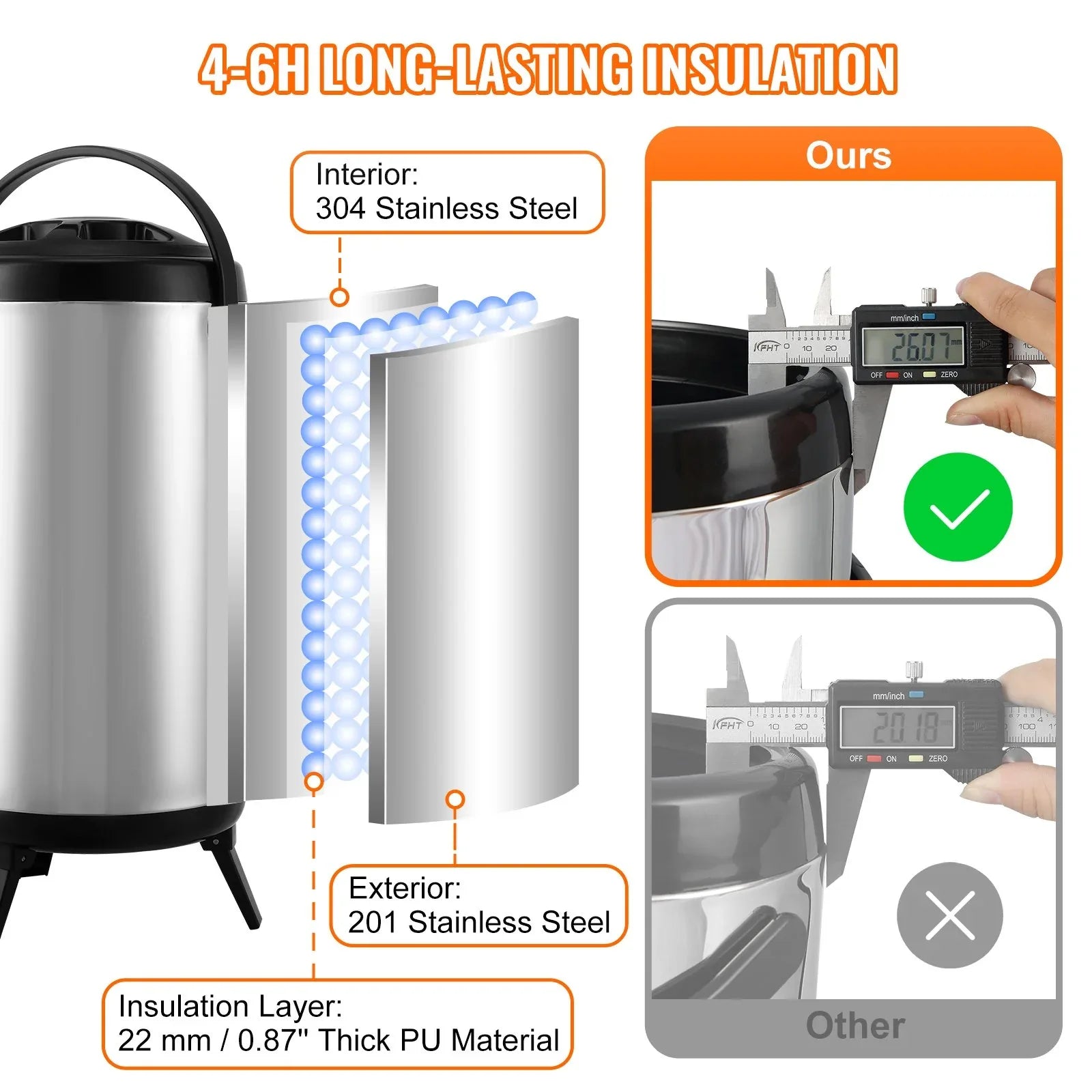 VEVOR Stainless Steel Insulated Beverage Dispenser, 9.2 Liter, Thermal Hot and Cold Drink Server Dispenser with Spigot Handle, Food-grade for Hot Tea Coffee Water Restaurant Drink Shop - Mekamart Australia