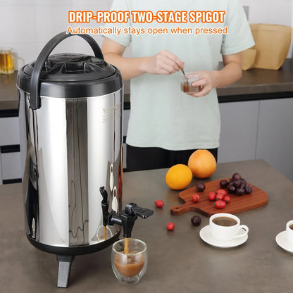 VEVOR Stainless Steel Insulated Beverage Dispenser, 9.2 Liter, Thermal Hot and Cold Drink Server Dispenser with Spigot Handle, Food-grade for Hot Tea Coffee Water Restaurant Drink Shop - Mekamart Australia