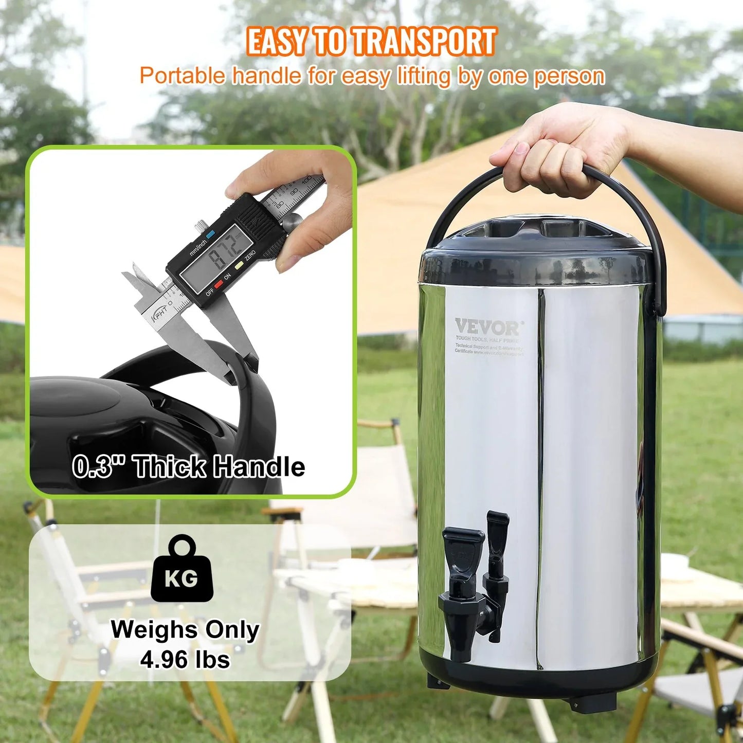 VEVOR Stainless Steel Insulated Beverage Dispenser, 9.2 Liter, Thermal Hot and Cold Drink Server Dispenser with Spigot Handle, Food-grade for Hot Tea Coffee Water Restaurant Drink Shop - Mekamart Australia