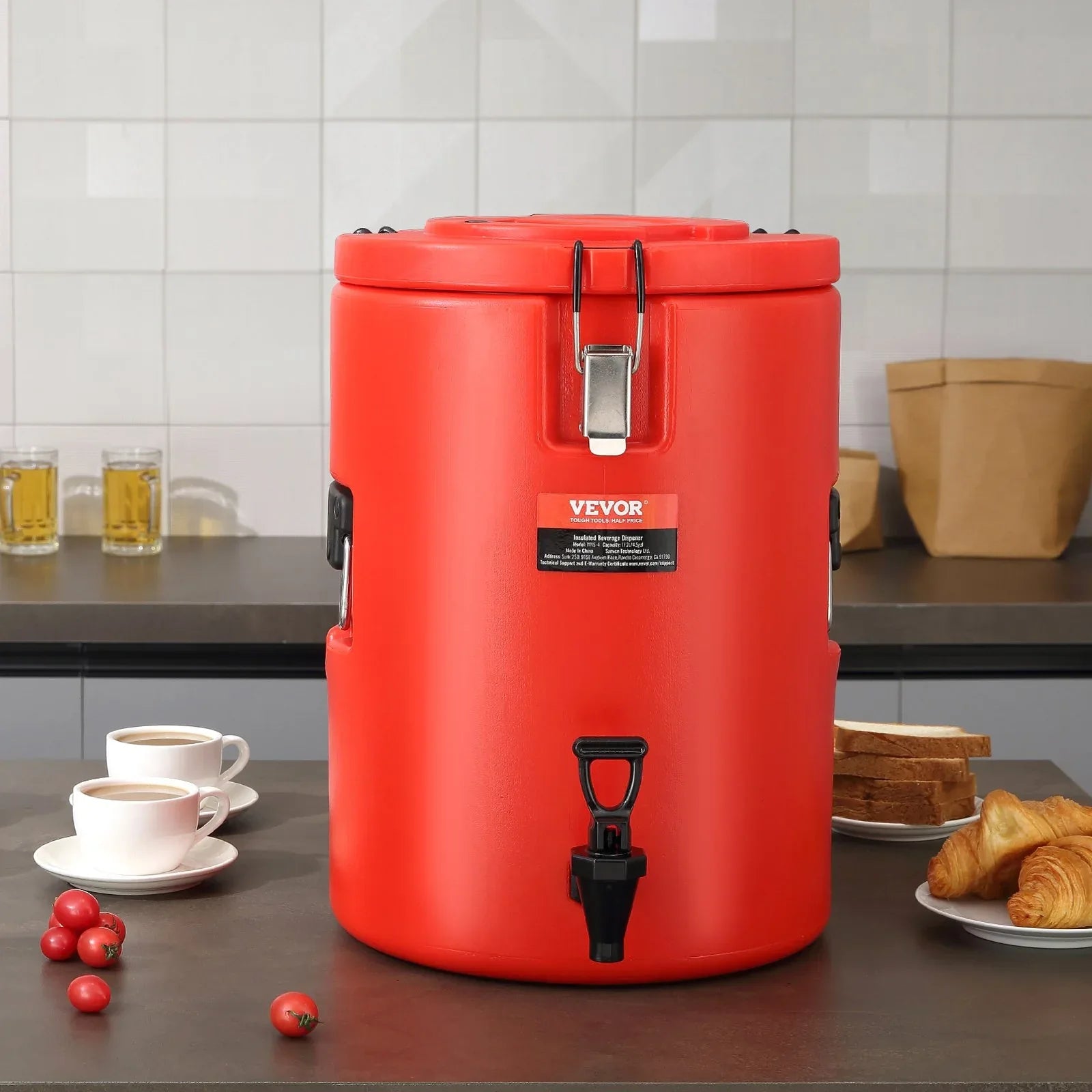 VEVOR Stainless Steel Insulated Beverage Dispenser, 17.2 Liter, Thermal Hot and Cold Drink Server Dispenser with Spigot Handle, Food-grade for Hot Tea Coffee Water Restaurant Drink Shop - Mekamart Australia