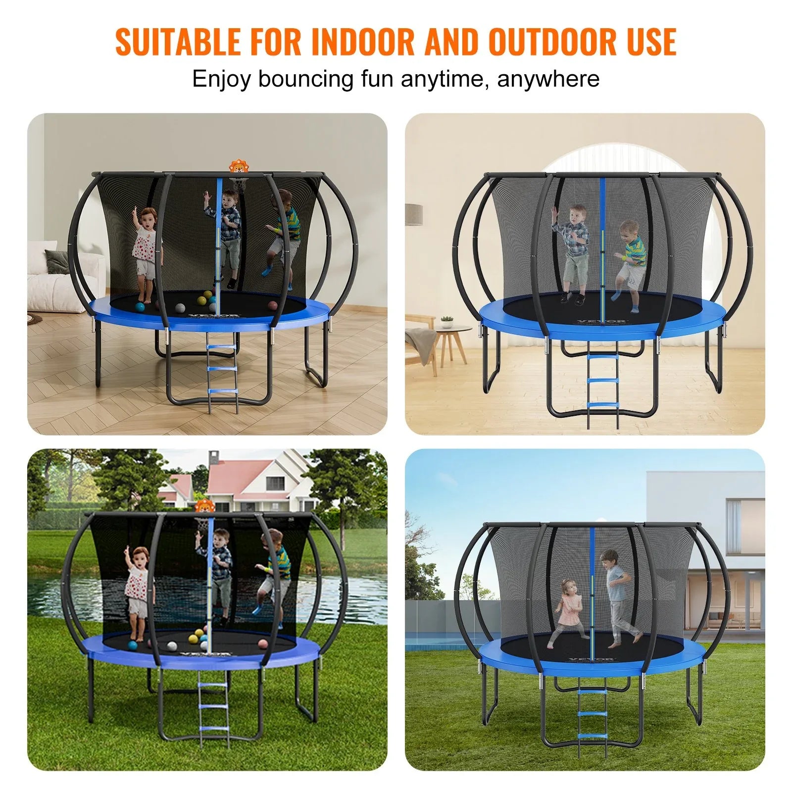 VEVOR 10FT Trampoline, 330 lbs Trampoline with Enclosure Net, Ladder, and Curved Pole, Heavy Duty Trampoline with Jumping Mat and Spring Cover Padding, Outdoor Recreational Trampolines for Kids Adults - Mekamart Australia