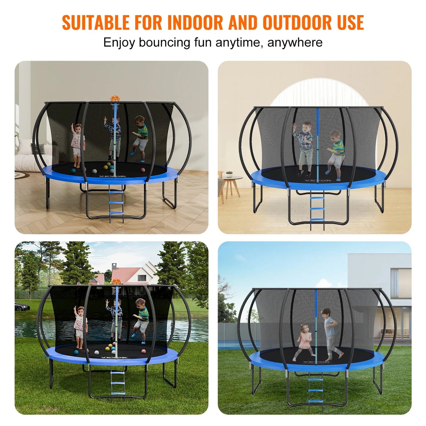 VEVOR 3.66m Trampoline, 181 kg Trampoline with Enclosure Net, Ladder, and Curved Pole, Heavy Duty Trampoline with Jumping Mat and Spring Cover Padding, Outdoor Recreational Trampolines for Kids Adults - Mekamart Australia