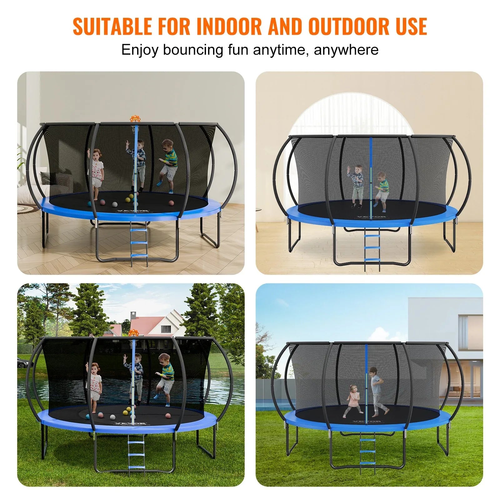 VEVOR 14FT Trampoline, 450 lbs Trampoline with Enclosure Net, Ladder, and Curved Pole, Heavy Duty Trampoline with Jumping Mat and Spring Cover Padding, Outdoor Recreational Trampolines for Kids Adults - Mekamart Australia