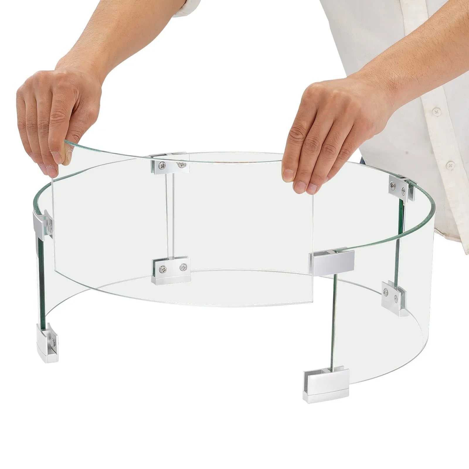 VEVOR Fire Pit Wind Guard, 26 x 26 x 6 Inch Glass Flame Guard, Round Glass Shield, 1/4-Inch Thick Fire Table, Clear Tempered Glass Flame Guard, Steady Feet Tree Pit Guard for Propane, Gas, Outdoor - Mekamart Australia
