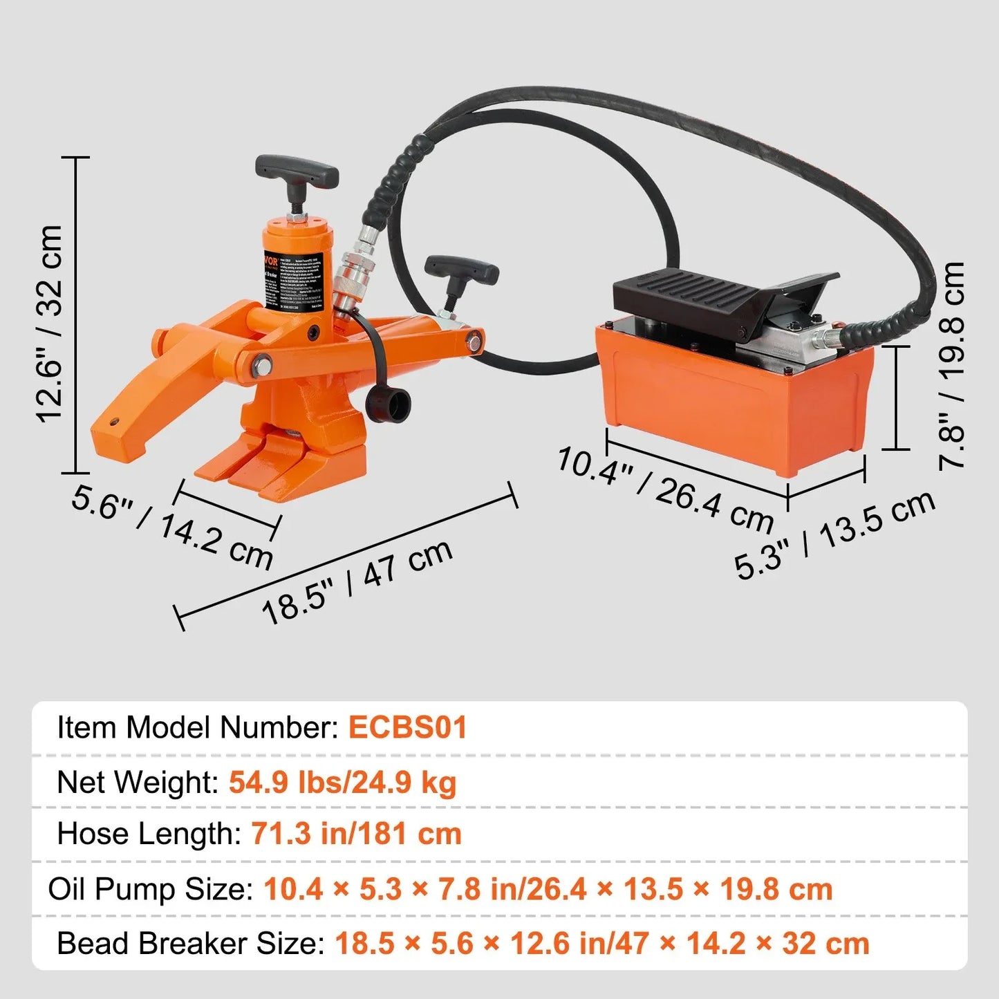 VEVOR Hydraulic Bead Breaker, 1000 PSI Tire Bead Breaker with Metal Foot Pump, Heavy-duty Steel Bead Breaker Tool for Tractors, Trucks, Buses, Lawn Mowers, ATVs - Mekamart Australia