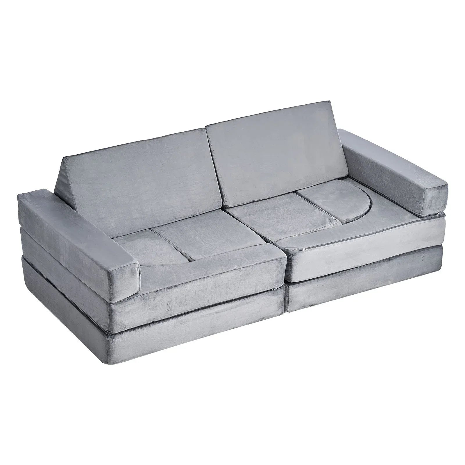 VEVOR Modular Kids Play Couch, Sectional Toddler Sofa with Armrests, 28D Sponge & Short Pile, Convertible Kids Modular Couch DIY Creative Combination for Playroom, Bedroom, Living Room, 14 Pcs, Gray - Mekamart Australia