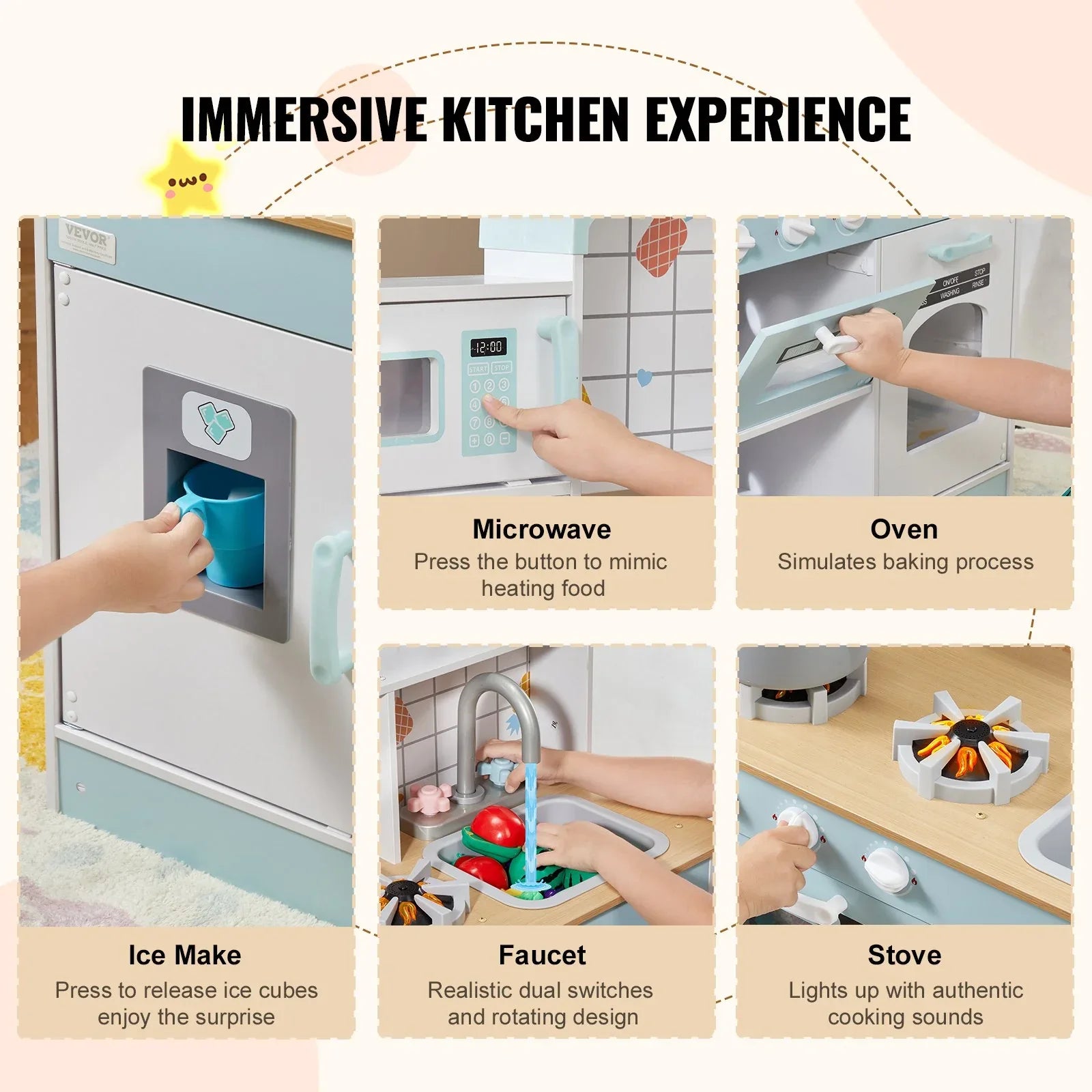 VEVOR Kitchen Playset Kids Pretend Cooking Play Toy 24 Piece Accessories White - Mekamart Australia