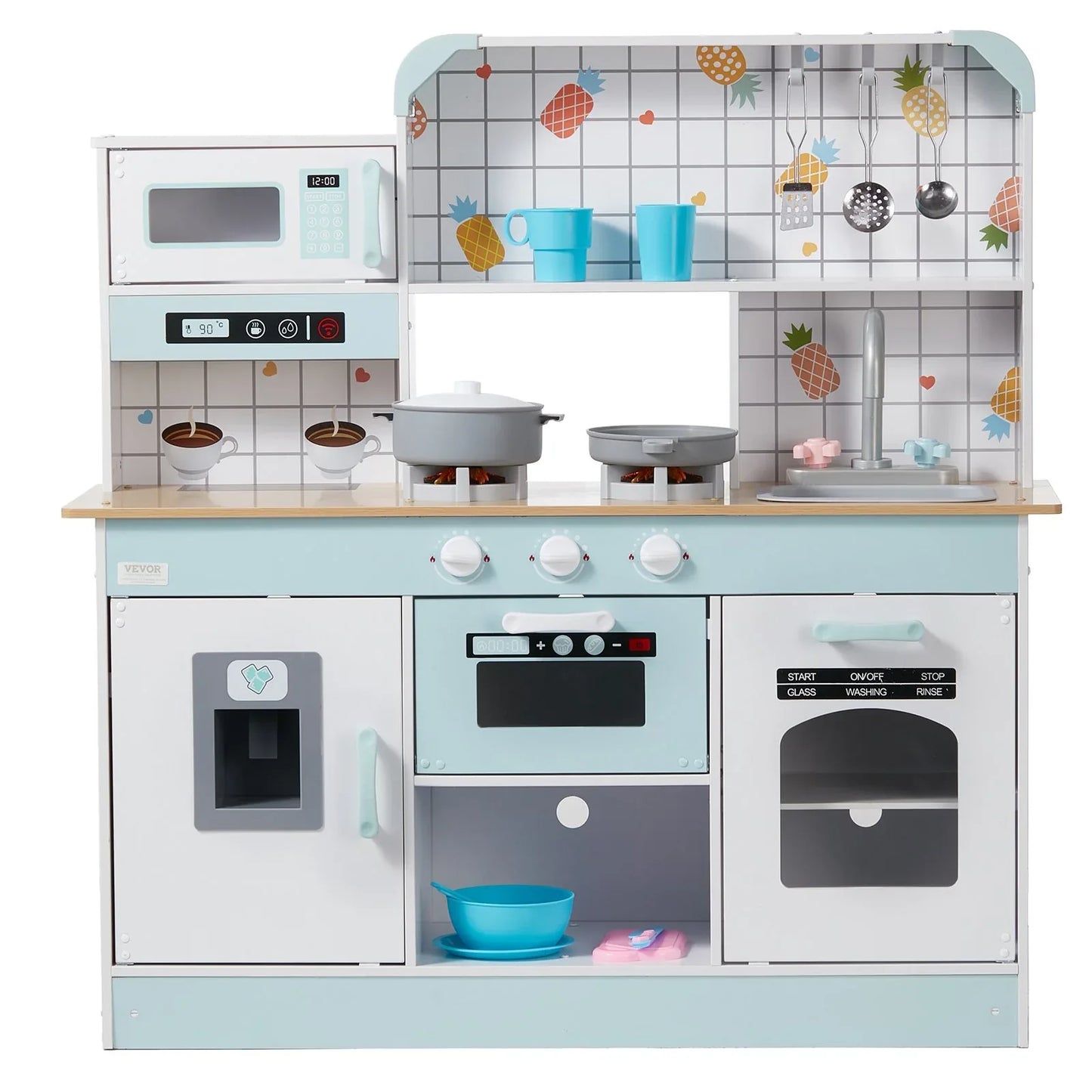 VEVOR Kitchen Playset Kids Pretend Cooking Play Toy 24 Piece Accessories White - Mekamart Australia