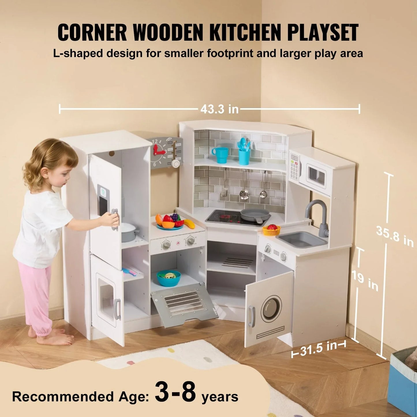 VEVOR Kitchen Playset Kids Pretend Cooking Play Toy 24 Piece Accessories White - Mekamart Australia