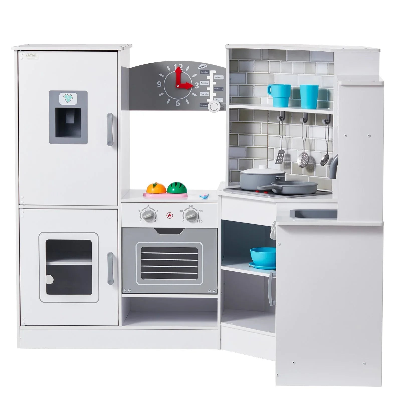 VEVOR Kitchen Playset Kids Pretend Cooking Play Toy 24 Piece Accessories White - Mekamart Australia