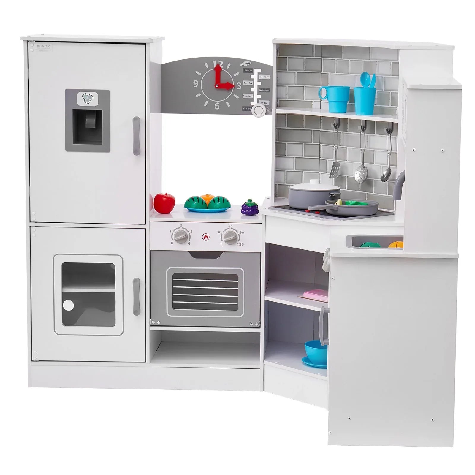 VEVOR Kitchen Playset Kids Pretend Cooking Play Toy 24 Piece Accessories White - Mekamart Australia