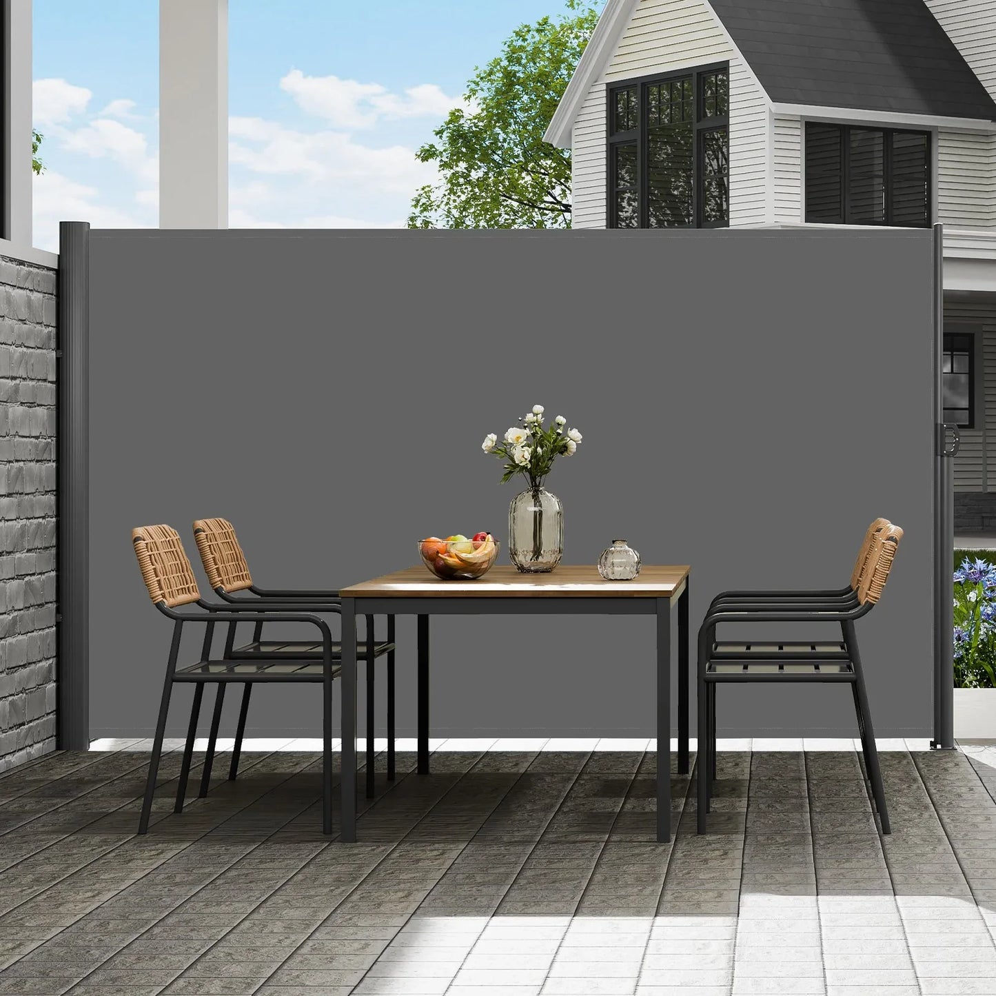 VEVOR Retractable Side Awning, 160X300m Aluminum Outdoor Privacy Screen, 280g Polyester Water-proof Retractable Patio Screen, UV 30+ Room Divider Wind Screen for Patio, Backyard, Balcony, Gray - Mekamart Australia