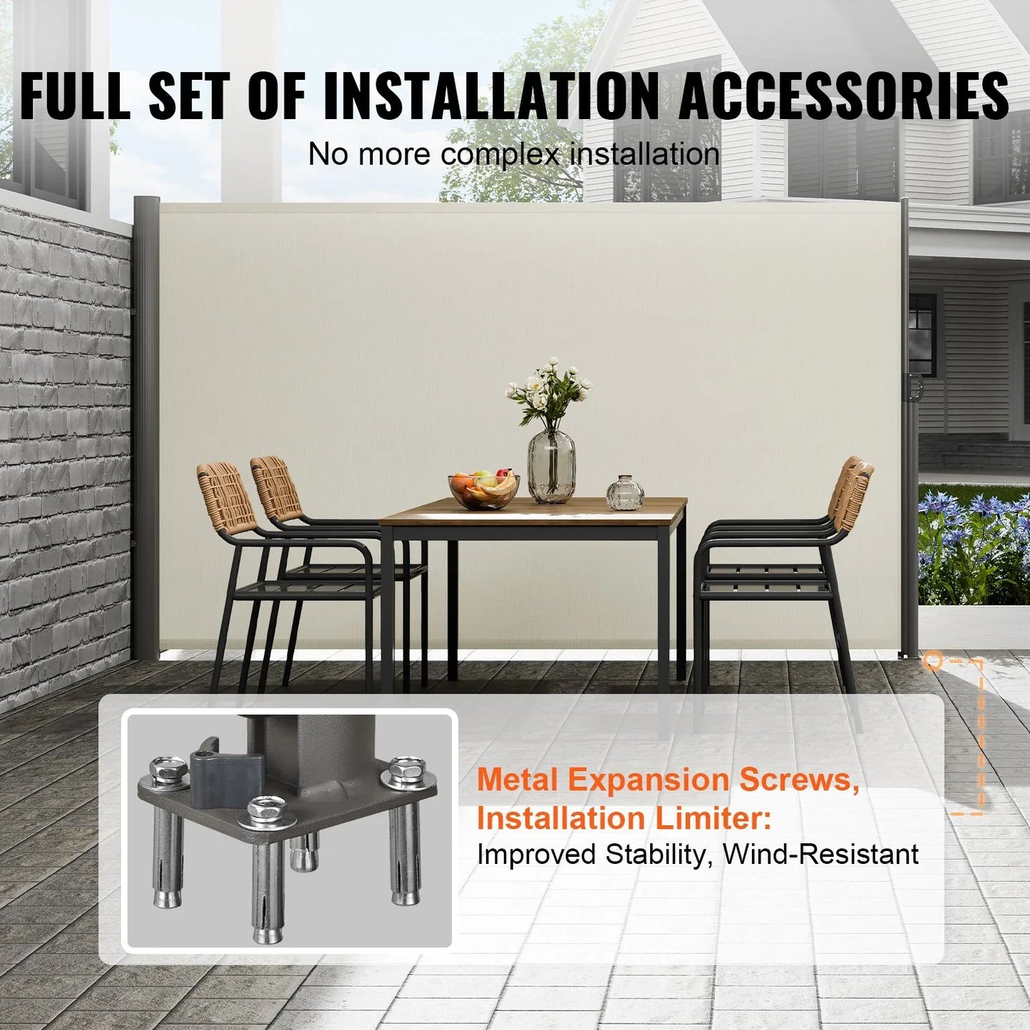 VEVOR Retractable Side Awning,160X300cm Aluminum Outdoor Privacy Screen, 280g Polyester Water-proof Retractable Patio Screen, UV 30+ Room Divider Wind Screen for Patio, Backyard, Balcony, Beige - Mekamart Australia