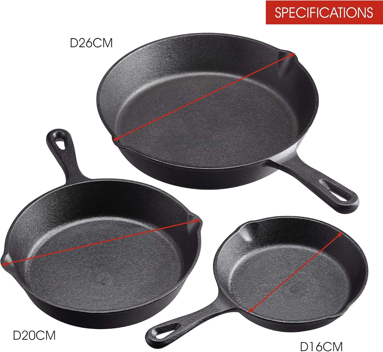 Cookware Sets Frying Cast Iron Pans Cast Iron Dish 16/20/26cm - Mekamart Australia