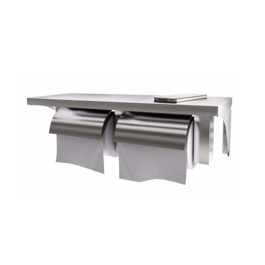 Stainless Steel Twin Toilet Roll Holder with Shelf - Mekamart Australia