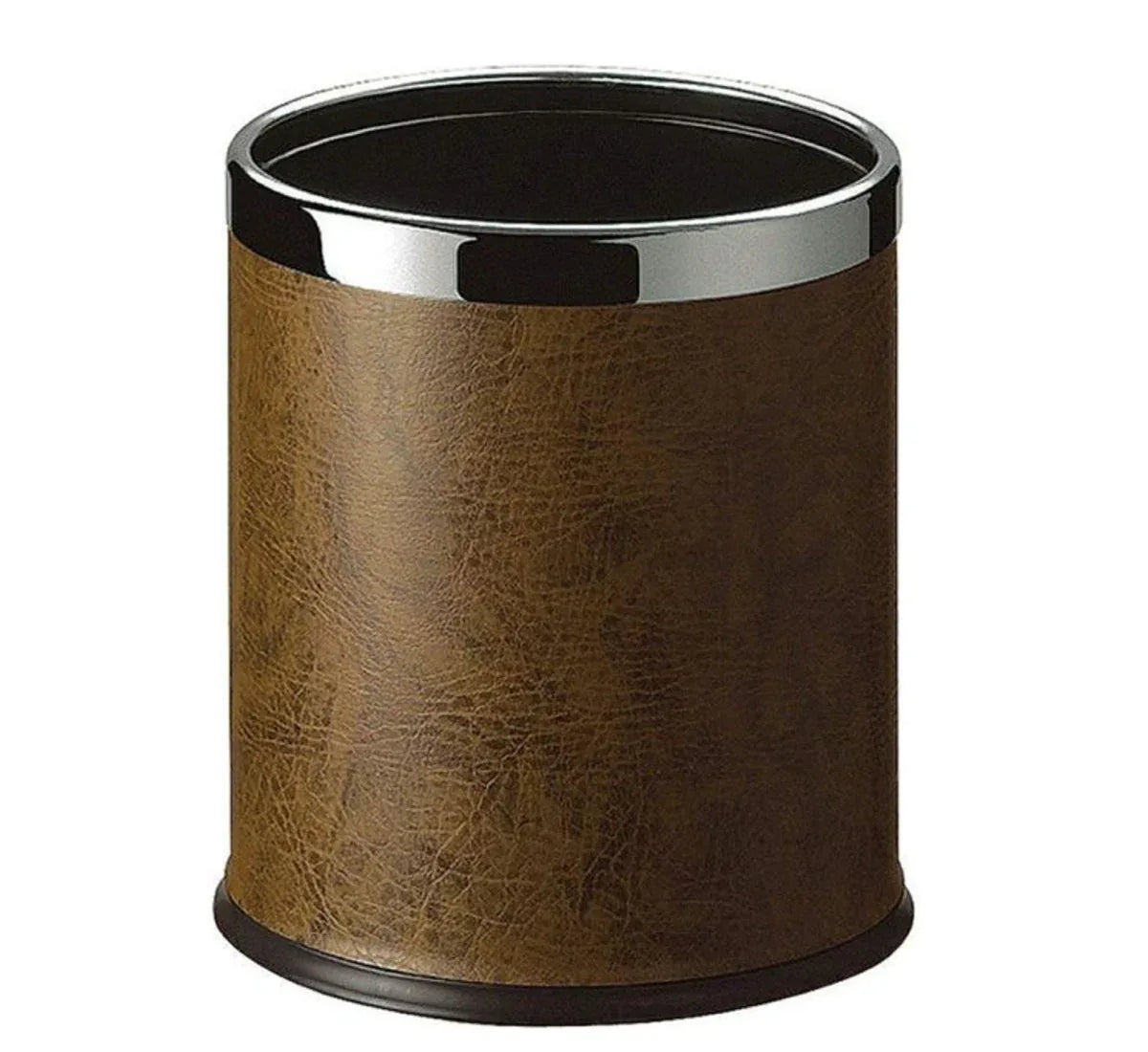 Round Leatherette Brown Room Bin - Mekamart Australia