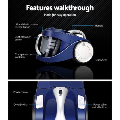 Devanti 2200W Bagless Vacuum Cleaner Blue - Mekamart Australia