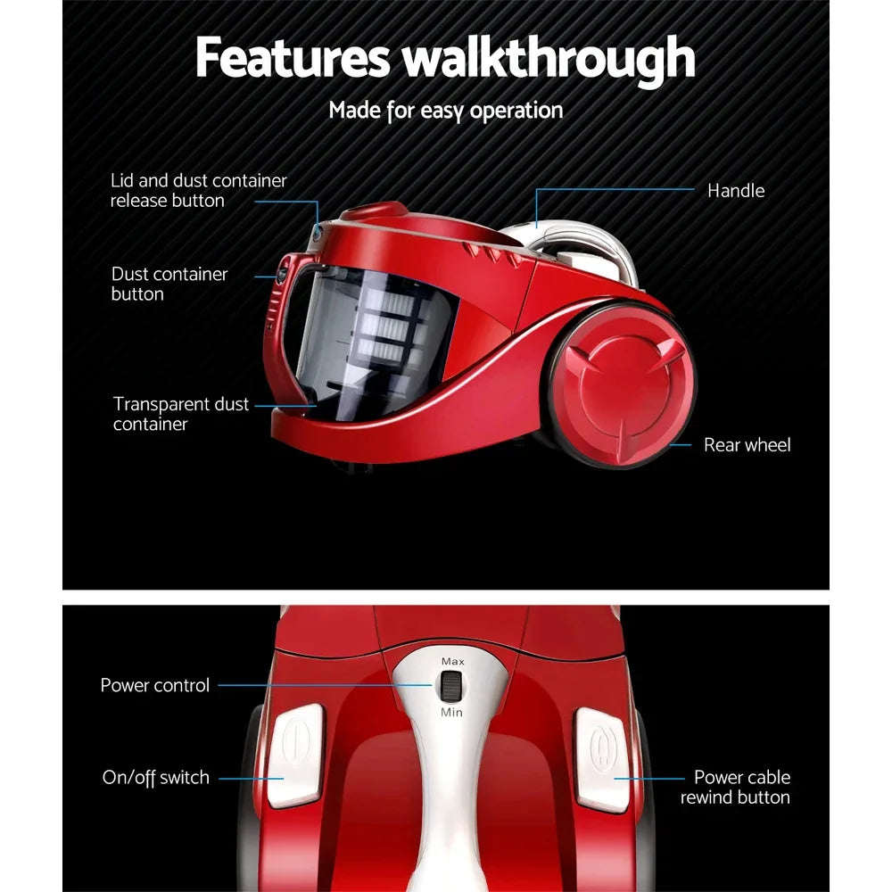 Devanti 2200W Bagless Vacuum Cleaner Red - Mekamart Australia