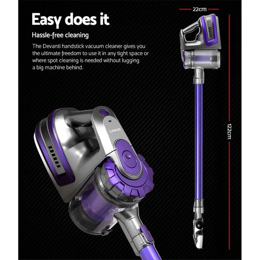 Devanti Stick Vacuum Cleaner Bagless Cordless 150W Purple - Mekamart Australia