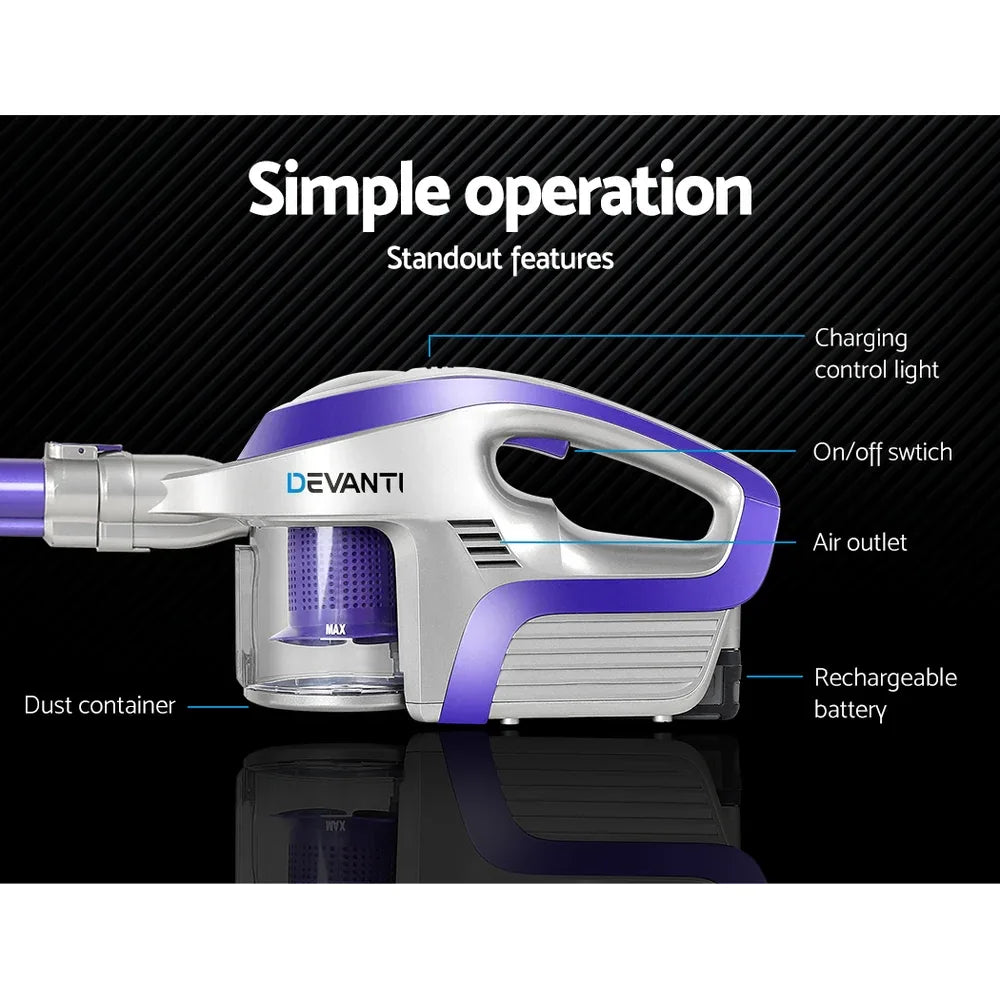 Devanti Stick Vacuum Cleaner Bagless Cordless 150W Purple - Mekamart Australia
