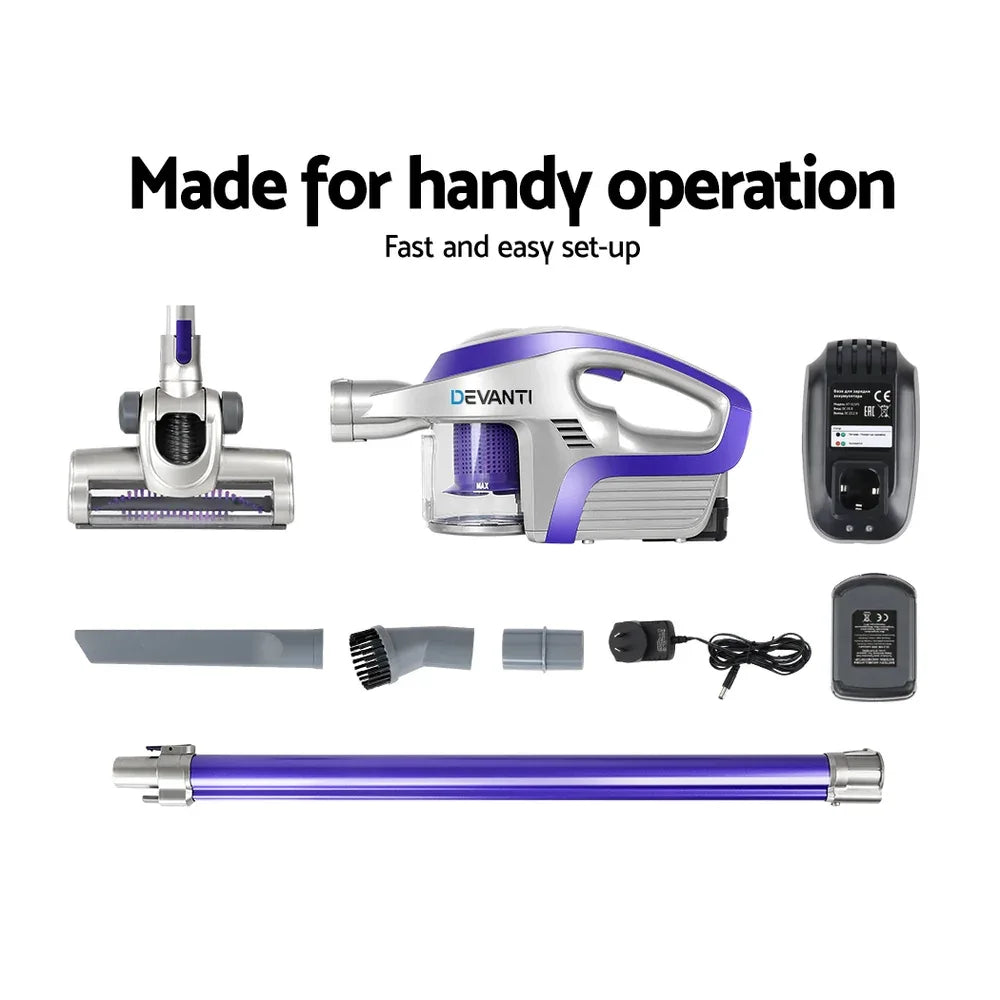 Devanti Stick Vacuum Cleaner Bagless Cordless 150W Purple - Mekamart Australia