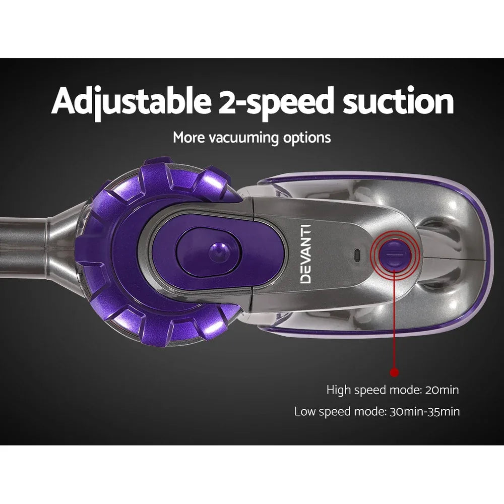 Devanti Stick Vacuum Cleaner Cordless Roller Brush 150W Purple - Mekamart Australia