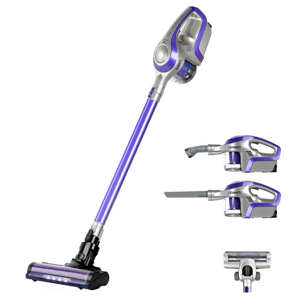 Devanti Stick Vacuum Cleaner Roller Brush Cordless 150W Purple - Mekamart Australia