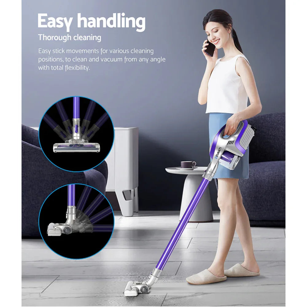 Devanti Stick Vacuum Cleaner Roller Brush Cordless 150W Purple - Mekamart Australia