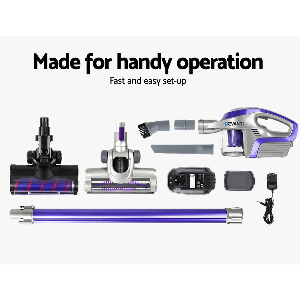 Devanti Stick Vacuum Cleaner Roller Brush Cordless 150W Purple - Mekamart Australia