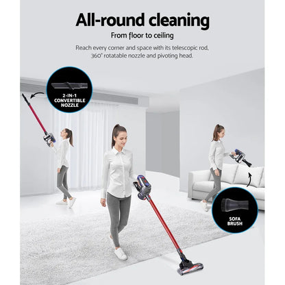 Devanti Stick Vacuum Cleaner HEPA Filter Red 150W - Mekamart Australia