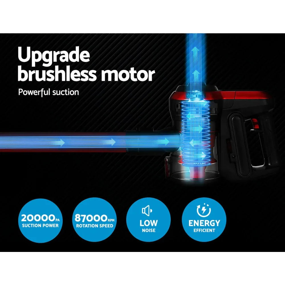 Devanti Stick Vacuum Cleaner Brushless Cordless 250W Red - Mekamart Australia