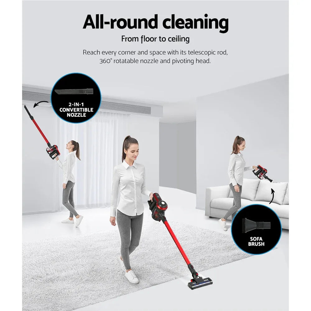 Devanti Stick Vacuum Cleaner Brushless Cordless 250W Red - Mekamart Australia