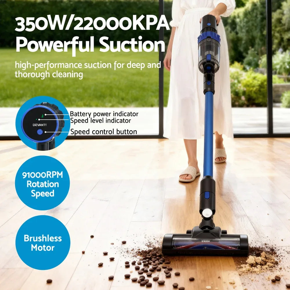 Devanti Stick Vacuum Cleaner Brushless Cordless 350W Blue - Mekamart Australia