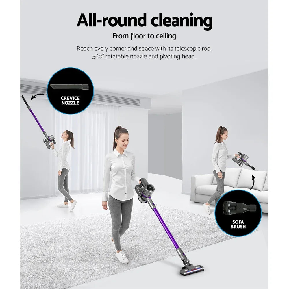Devanti Stick Vacuum Cleaner Bagless Cordless 120W Purple - Mekamart Australia