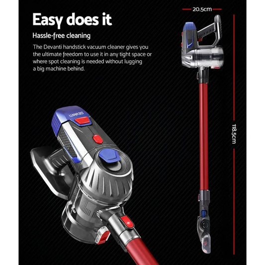 Devanti Stick Vacuum Cleaner Bagless Cordless Red 150W - Mekamart Australia