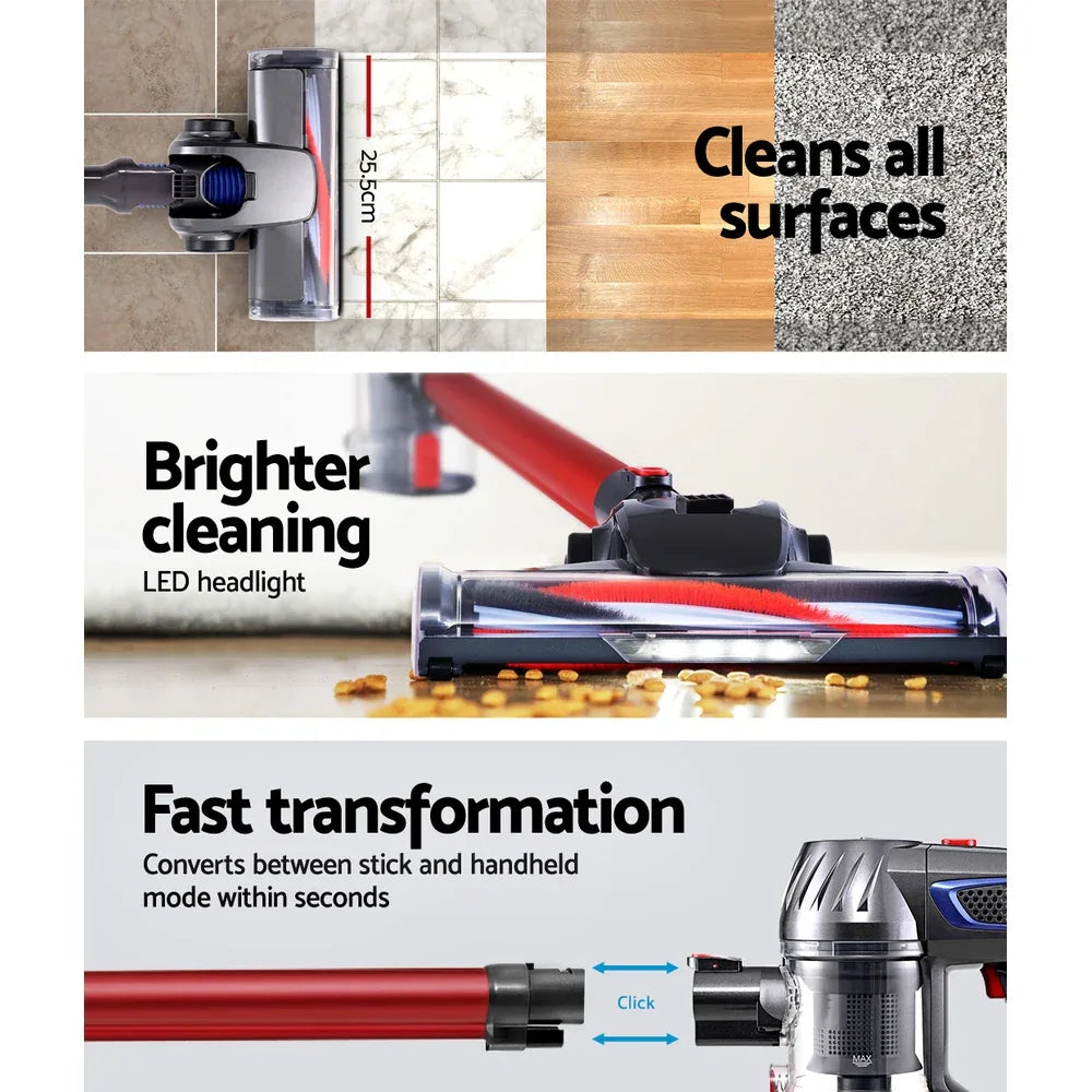 Devanti Stick Vacuum Cleaner Bagless Cordless Red 150W - Mekamart Australia
