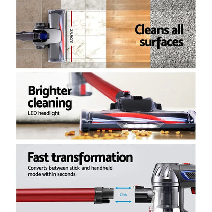 Devanti Stick Vacuum Cleaner Bagless Cordless Red 150W - Mekamart Australia