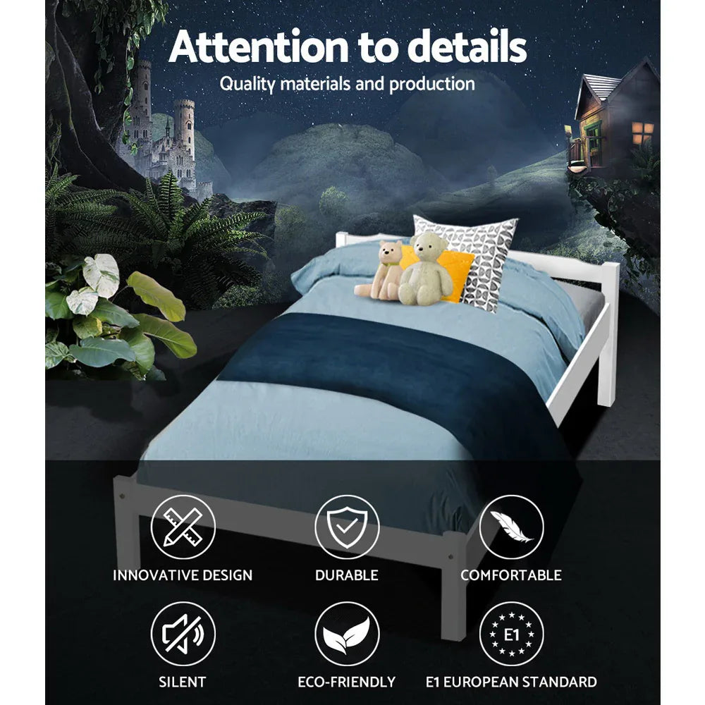 Artiss Bed Frame King Single Size Wooden White LEXI - Mekamart Australia