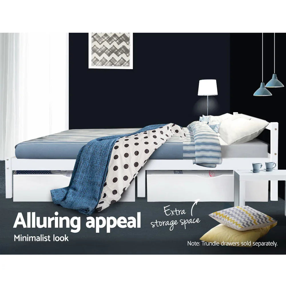 Artiss Bed Frame King Single Size Wooden White LEXI - Mekamart Australia