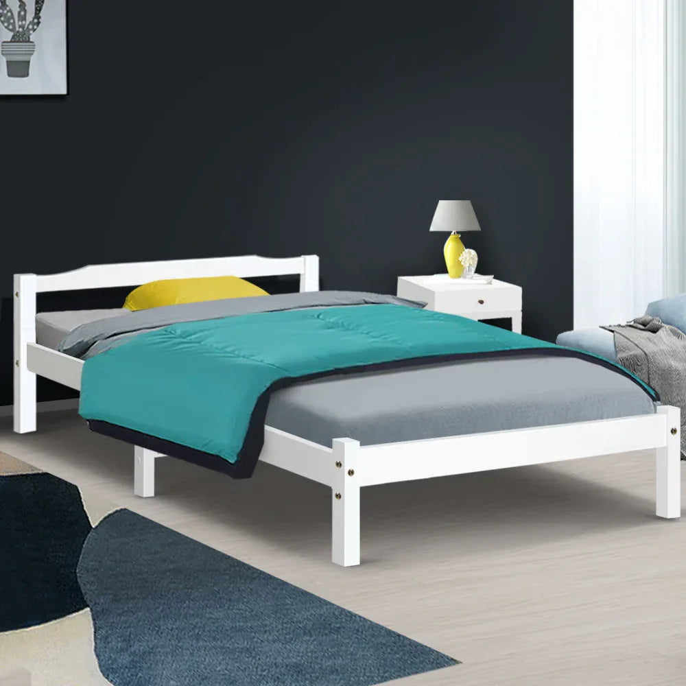 Artiss Bed Frame King Single Size Wooden White LEXI - Mekamart Australia