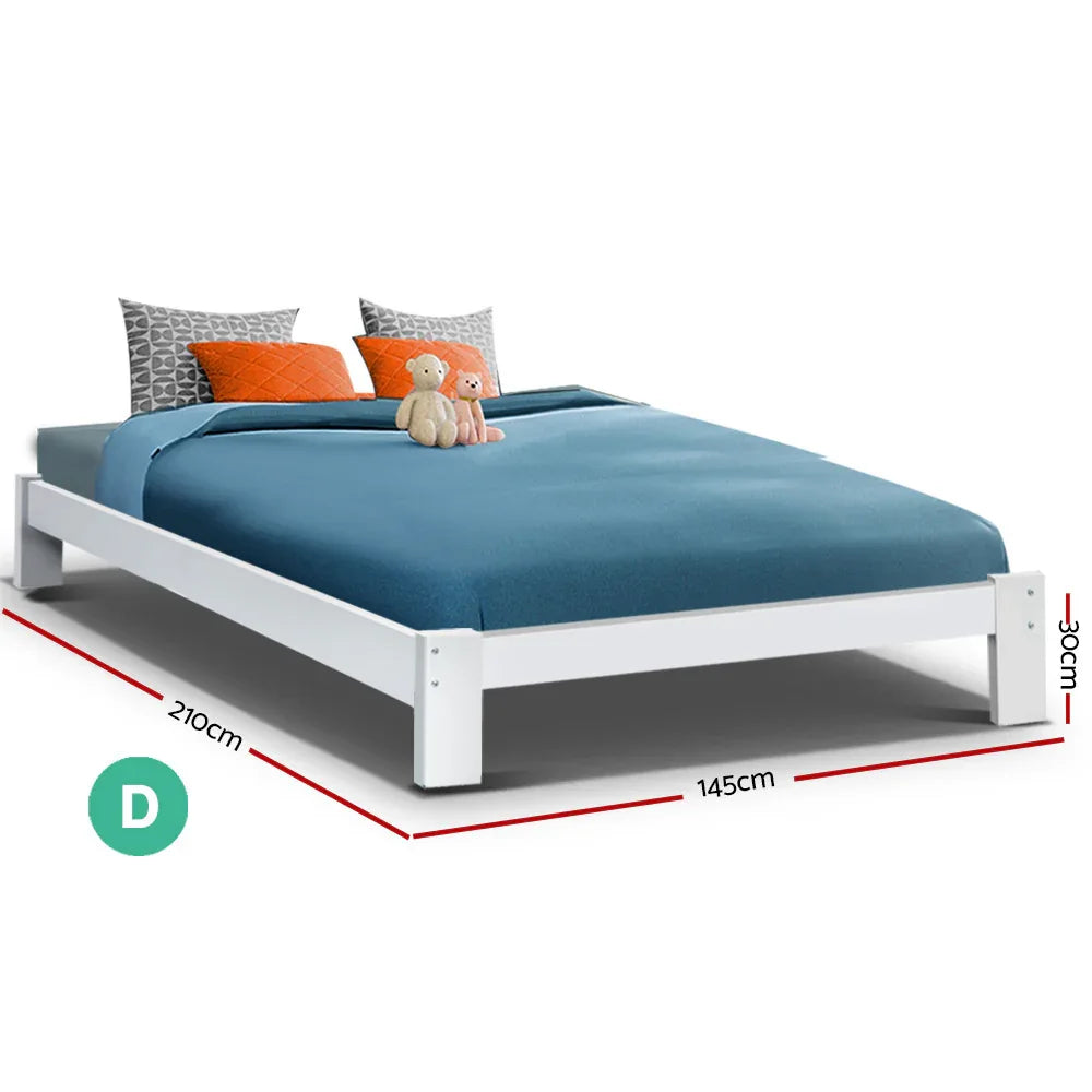 Artiss Bed Frame Double Size Wooden White JADE - Mekamart Australia