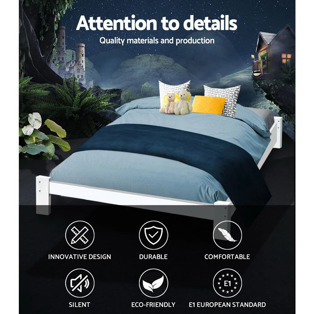 Artiss Bed Frame Double Size Wooden White JADE - Mekamart Australia