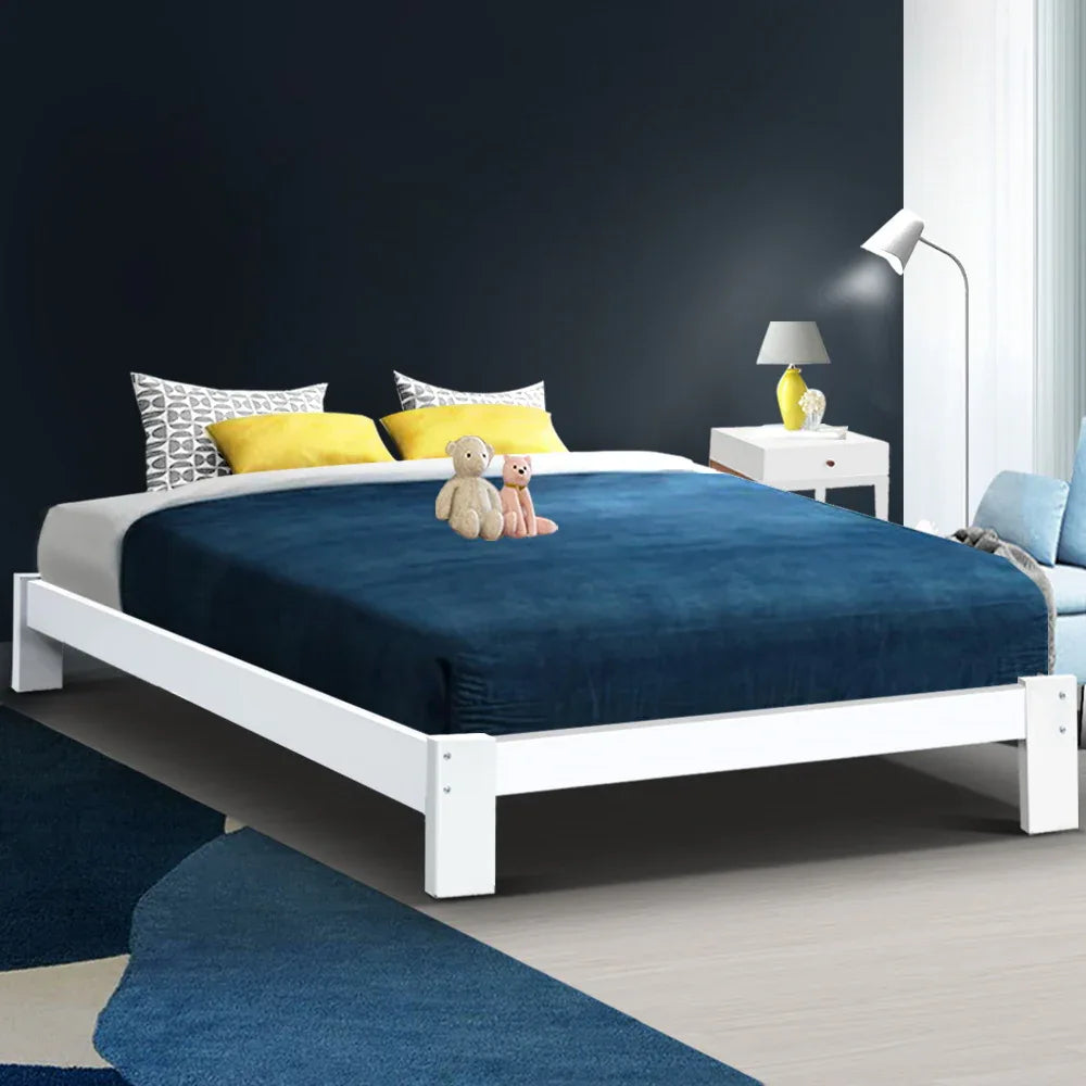 Artiss Bed Frame Double Size Wooden White JADE - Mekamart Australia