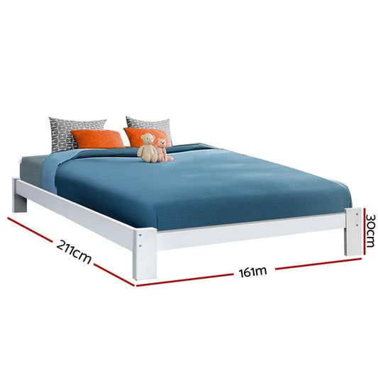Artiss Bed Frame Queen Size Wooden White JADE - Mekamart Australia