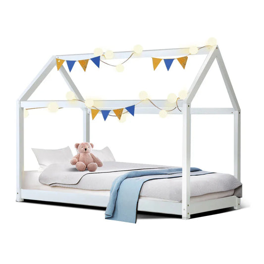 Artiss Bed Frame Wooden Kids House Frame White CASA - Mekamart Australia