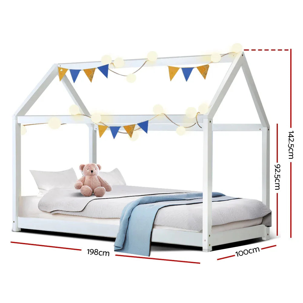Artiss Bed Frame Wooden Kids House Frame White CASA - Mekamart Australia