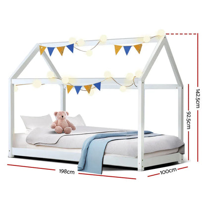 Artiss Bed Frame Wooden Kids House Frame White CASA - Mekamart Australia